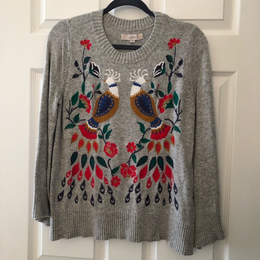 LOFT Colorful Bird Sweater